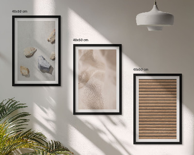 Three-piece wall art piece Stones wood fabric textures