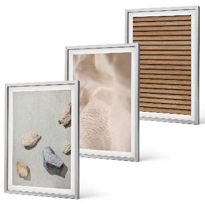 Three-piece wall art piece Stones wood fabric textures