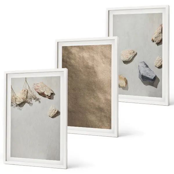 Three-piece wall art set stones and natural beach structures