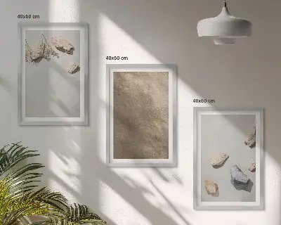 Three-piece wall art set stones and natural beach structures
