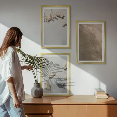 Three-piece wall art set stones and natural beach structures