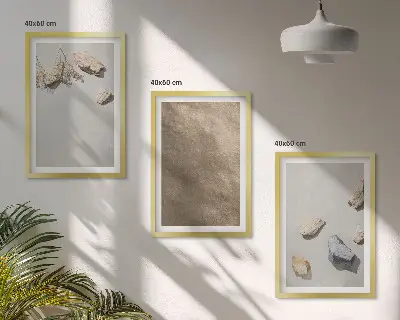 Three-piece wall art set stones and natural beach structures