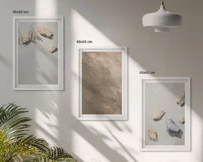 Three-piece wall art set stones and natural beach structures