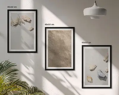 Three-piece wall art set stones and natural beach structures