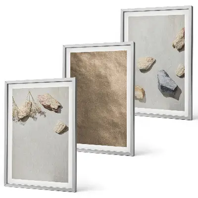 Three-piece wall art set stones and natural beach structures