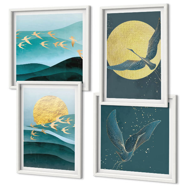 Multi-piece wall decor set Stylish landscapes with birds