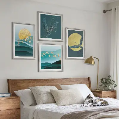 Multi-piece landscape wall art set with birds