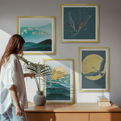 Multi-piece wall decor set Stylish landscapes with birds