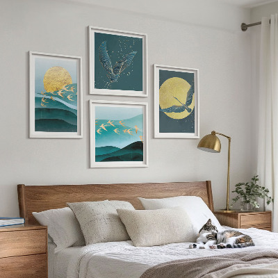 Multi-piece wall decor set Stylish landscapes with birds