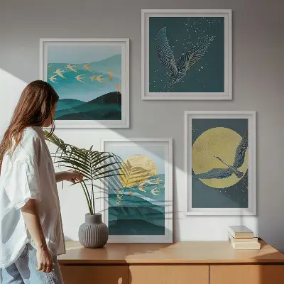 Multi-piece landscape wall art set with birds