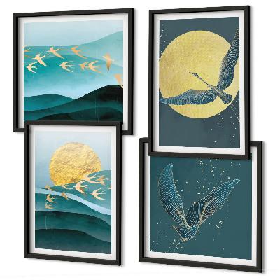 Multi-piece wall decor set Stylish landscapes with birds