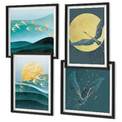 Multi-piece landscape wall art set with birds