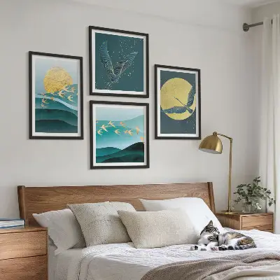 Multi-piece landscape wall art set with birds