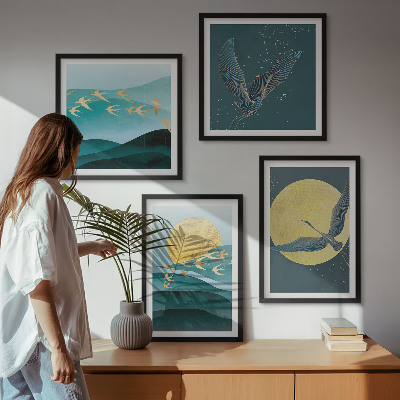 Multi-piece wall decor set Stylish landscapes with birds