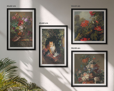 Set of 4 wall art pieces Vintage flowers cats plants