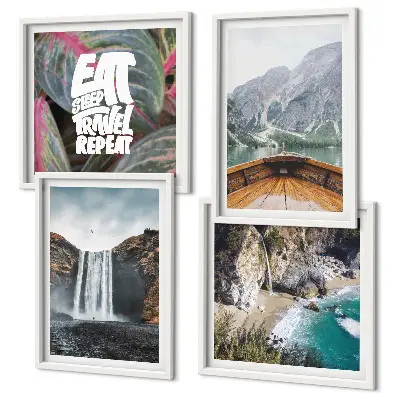 Multi-piece wall decor set featuring a waterfall mountain nature landscape