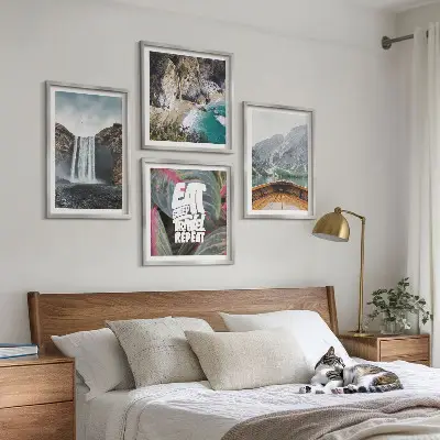 Multi-piece wall decor set featuring a waterfall mountain nature landscape