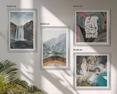 Multi-piece wall decor set featuring a waterfall mountain nature landscape