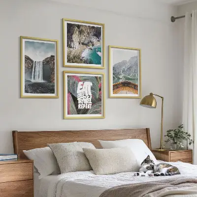 Multi-piece wall decor set featuring a waterfall mountain nature landscape