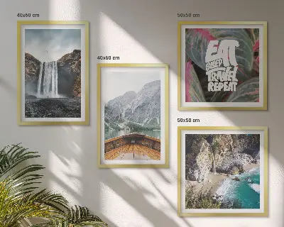 Multi-piece wall decor set featuring a waterfall mountain nature landscape