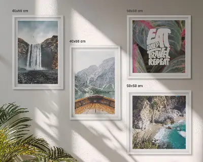 Multi-piece wall decor set featuring a waterfall mountain nature landscape