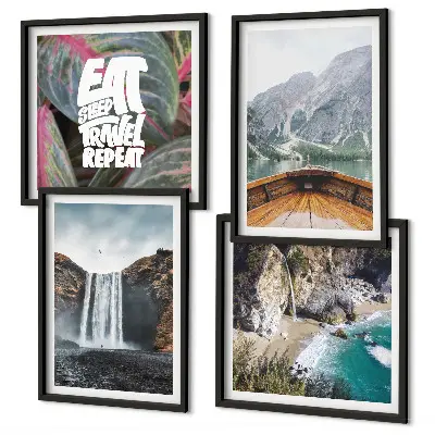 Multi-piece wall decor set featuring a waterfall mountain nature landscape