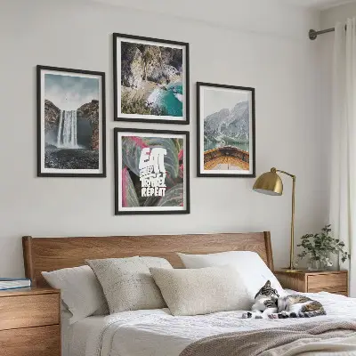 Multi-piece wall decor set featuring a waterfall mountain nature landscape