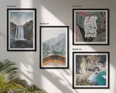 Multi-piece wall decor set featuring a waterfall mountain nature landscape
