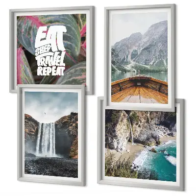 Multi-piece wall decor set featuring a waterfall mountain nature landscape