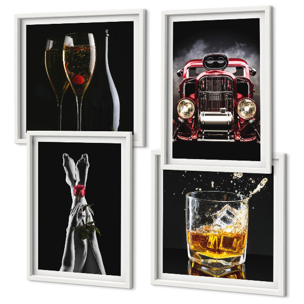 Wall art set Women's legs rose car wine