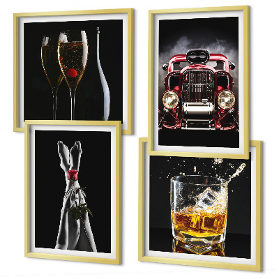 Wall art set Women's legs rose car wine