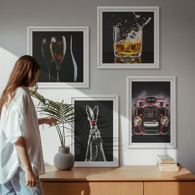 Wall art set Women's legs rose car wine