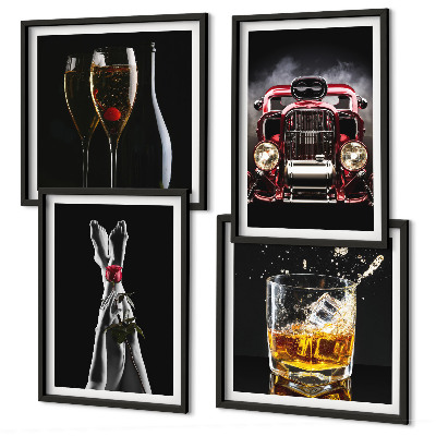 Wall art set Women's legs rose car wine