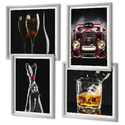 Wall art set Women's legs rose car wine