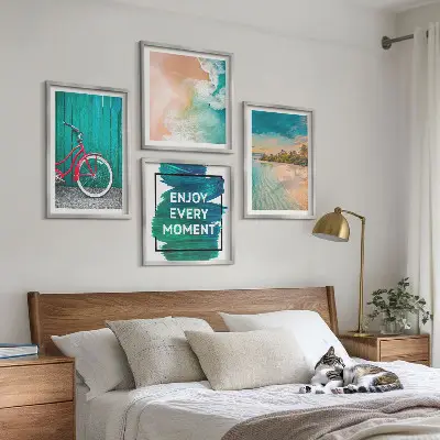 Multi-piece wall decor set featuring sea boat and bike inspiration