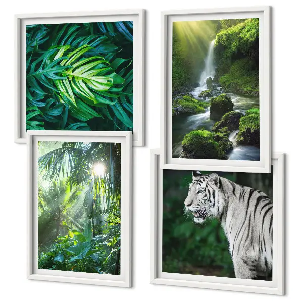 Jungle White Tiger Waterfall Wall Art set of 4 pieces