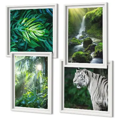 Jungle White Tiger Waterfall Wall Art set of 4 pieces