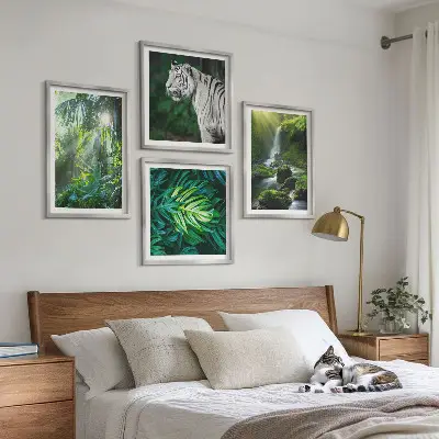 Jungle White Tiger Waterfall Wall Art set of 4 pieces