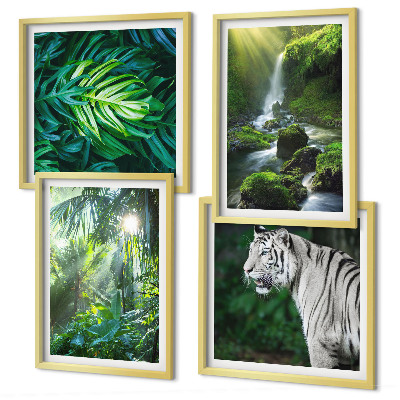 Set of 4 wall art pieces Jungle White Tiger Waterfall