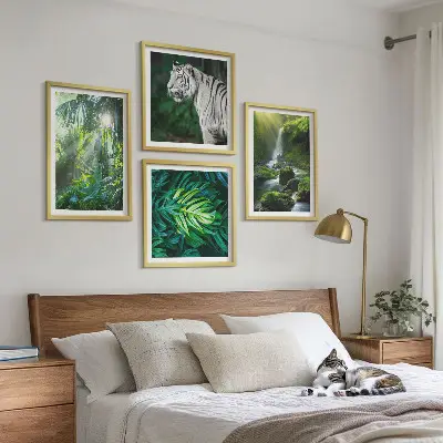 Jungle White Tiger Waterfall Wall Art set of 4 pieces