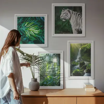 Jungle White Tiger Waterfall Wall Art set of 4 pieces