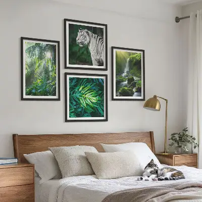 Jungle White Tiger Waterfall Wall Art set of 4 pieces