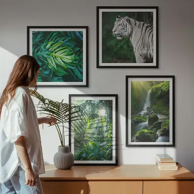 Jungle White Tiger Waterfall Wall Art set of 4 pieces