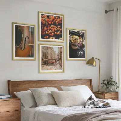 Multi-piece wall decor set featuring vintage flowers, street, wine, and violin imagery