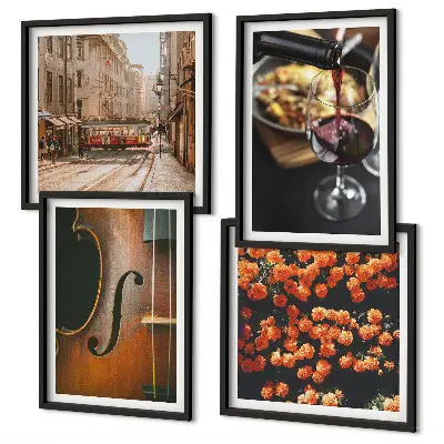 Multi-piece wall decor set featuring vintage flowers, street, wine, and violin imagery