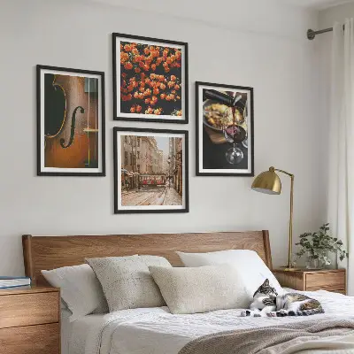 Multi-piece wall decor set featuring vintage flowers, street, wine, and violin imagery