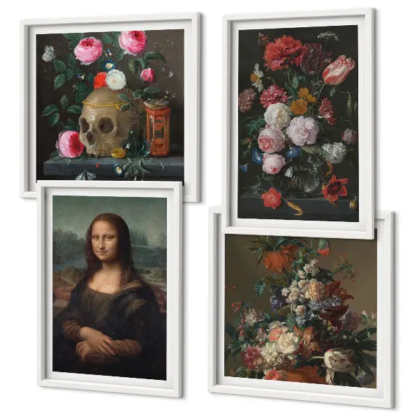 Vintage flower skull Mona Lisa wall art set of 4 pieces
