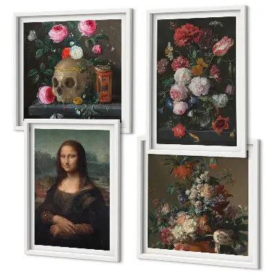 Vintage flower skull Mona Lisa wall art set of 4 pieces
