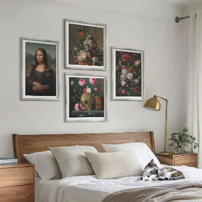 Vintage flower skull Mona Lisa wall art set of 4 pieces