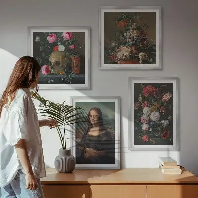 Vintage flower skull Mona Lisa wall art set of 4 pieces